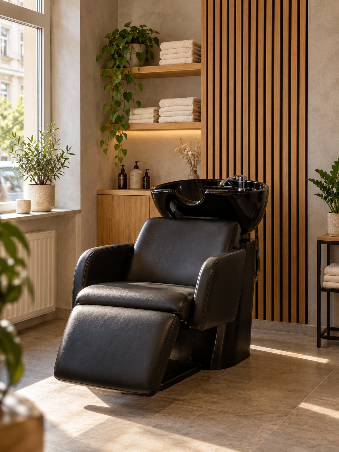 Zurücklehnen. Loslassen. – KI-Visualisierung des Salonambientes