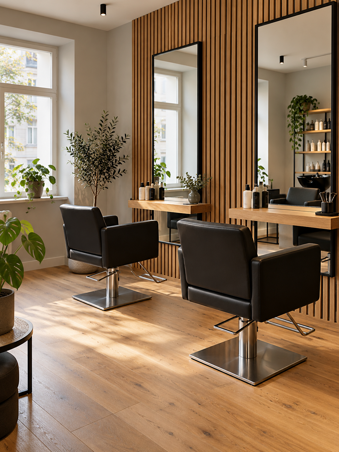 Ein Blick in unseren Salon. – KI-Visualisierung des Salonambientes